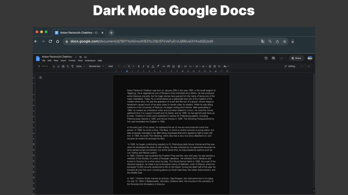 Mode sombre sur Google Docs